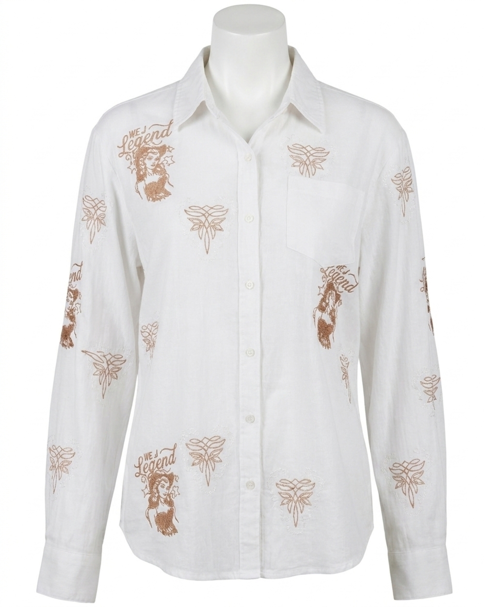 NEW BLUE B boot stitch cowgirl embroidered button-up in white